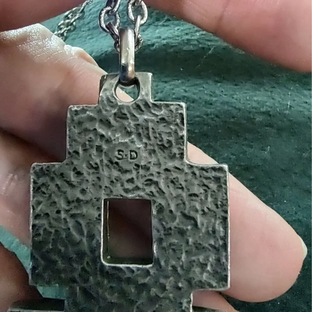 Vintage Silver Tone Pendent with Center Cutouts Second Tier Modernist Geometric